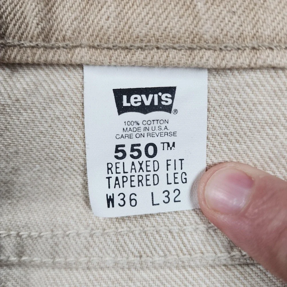 VINTAGE Levis 550 Jeans Men 36x32 (Fits 34x33) Beige Sandstone Orange Tab USA 90